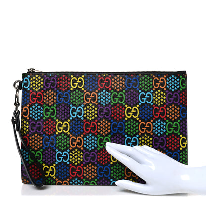 Gucci GG Supreme Monogram Psychedelic Zip Wristlet Pouch Black Multicolor 2 of 7