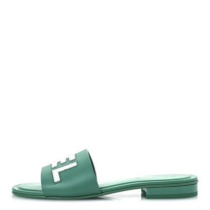 Chanel Calfskin Patent Calfskin Logo Mules 38 Green White 1 of 15