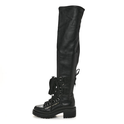 Christian Dior Lambskin Stretch D-Fight Knee Boots 38.5 Black 1 of 9