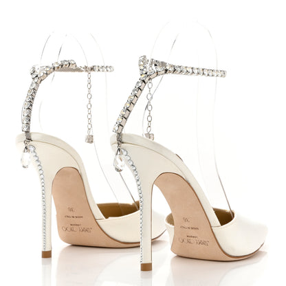 Jimmy Choo Satin Crystal Saeda 100 Pumps 36 Ivory 4 of 9