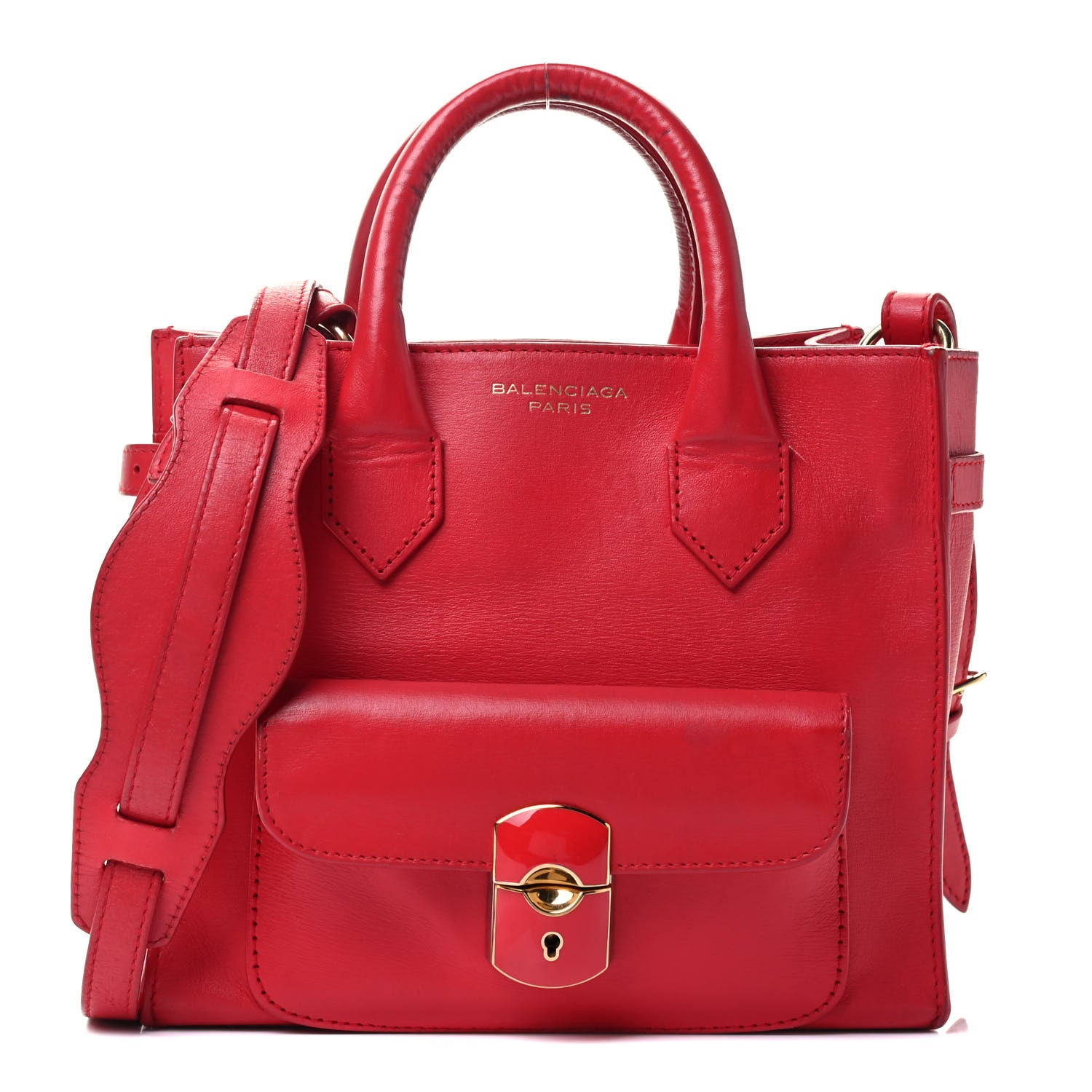 Balenciaga Calfskin Padlock Mini All Afternoon Tote Rouge Cherry 1 of 4