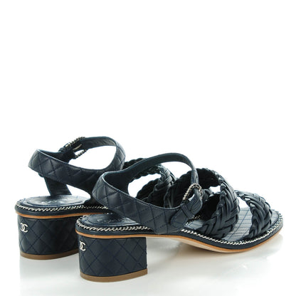 Chanel Calfskin Woven Chain Around CC Sandals 40.5 Navy Blue 4 of 8