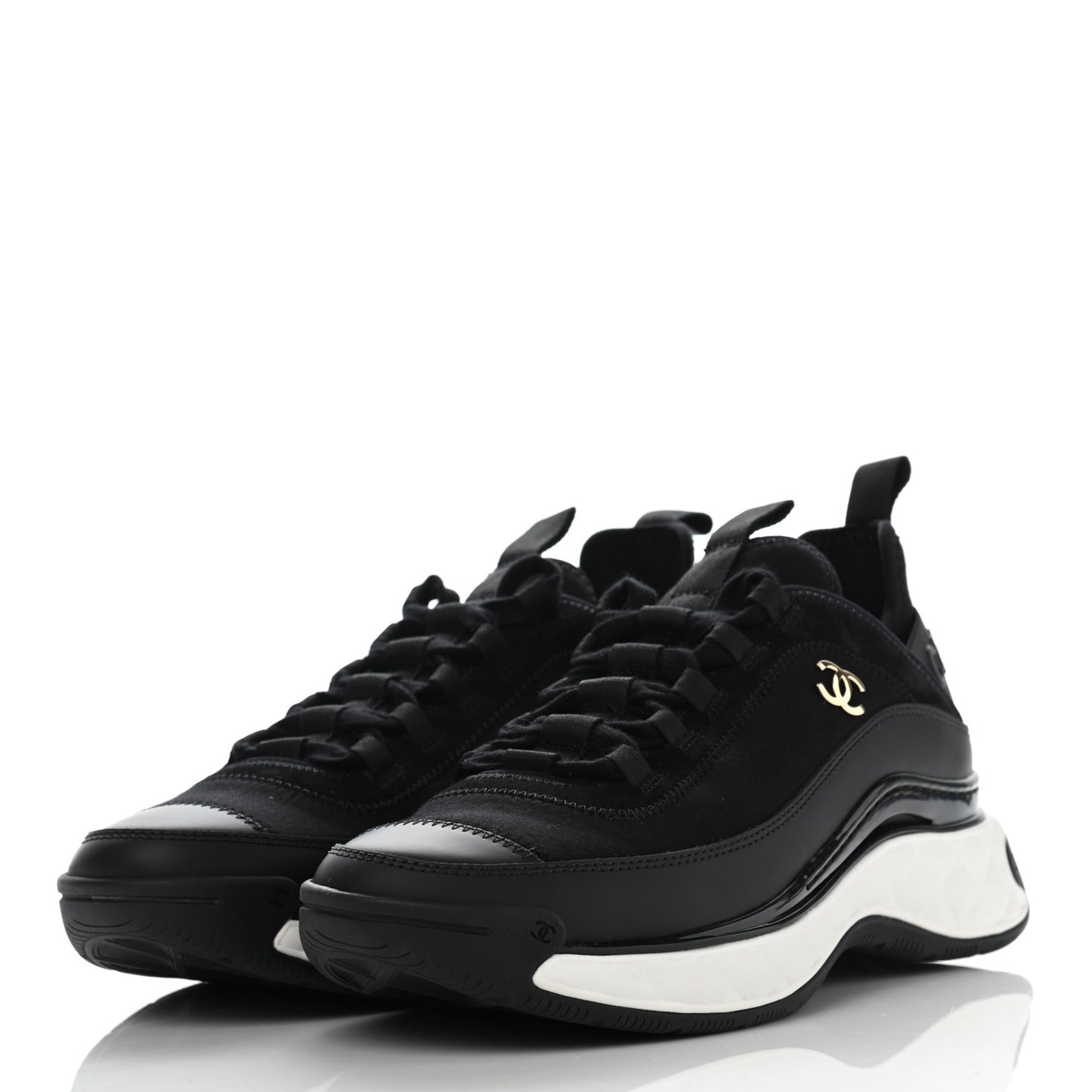Velvet Calfskin Mixed Fibers CC Sneakers 38 Black