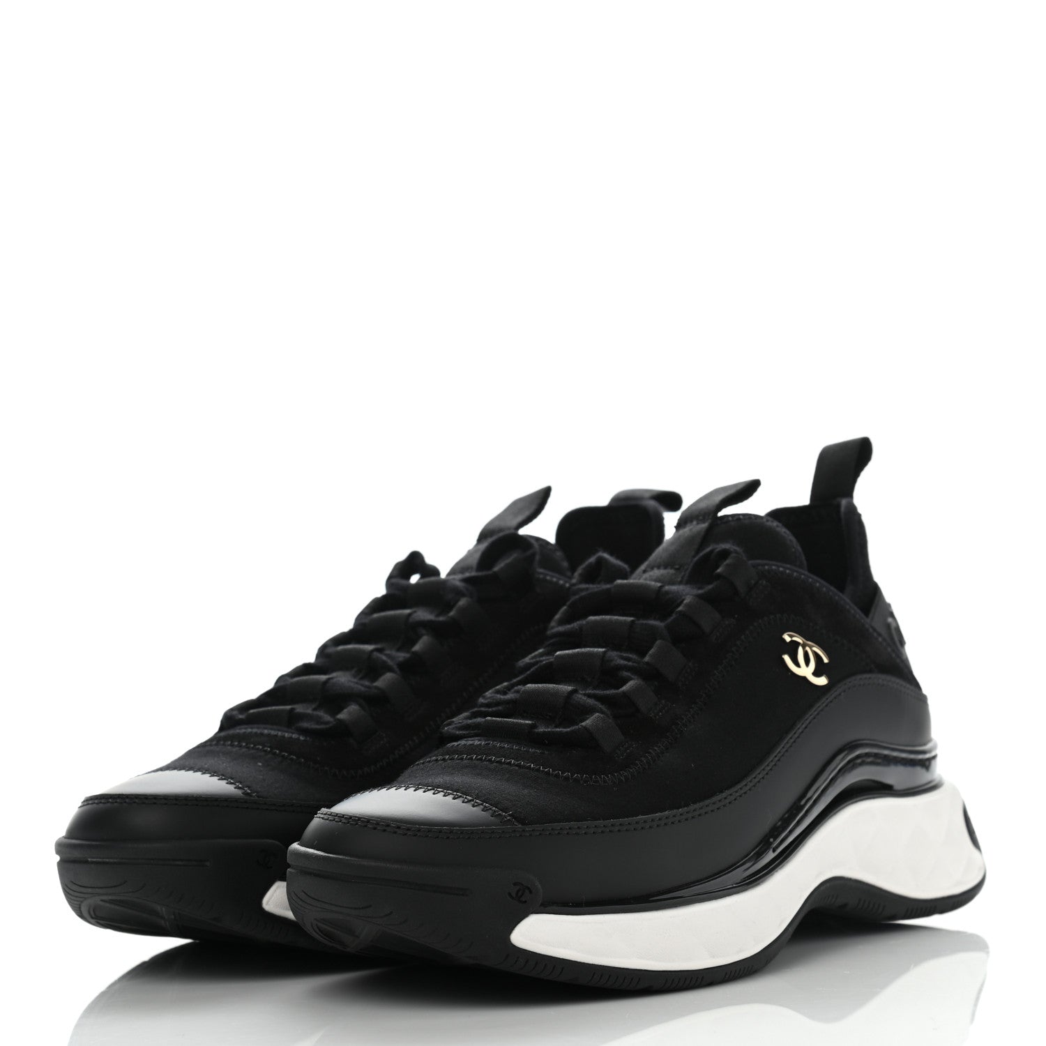 Chanel Velvet Calfskin Mixed Fibers CC Sneakers 38 Black 3 of 9