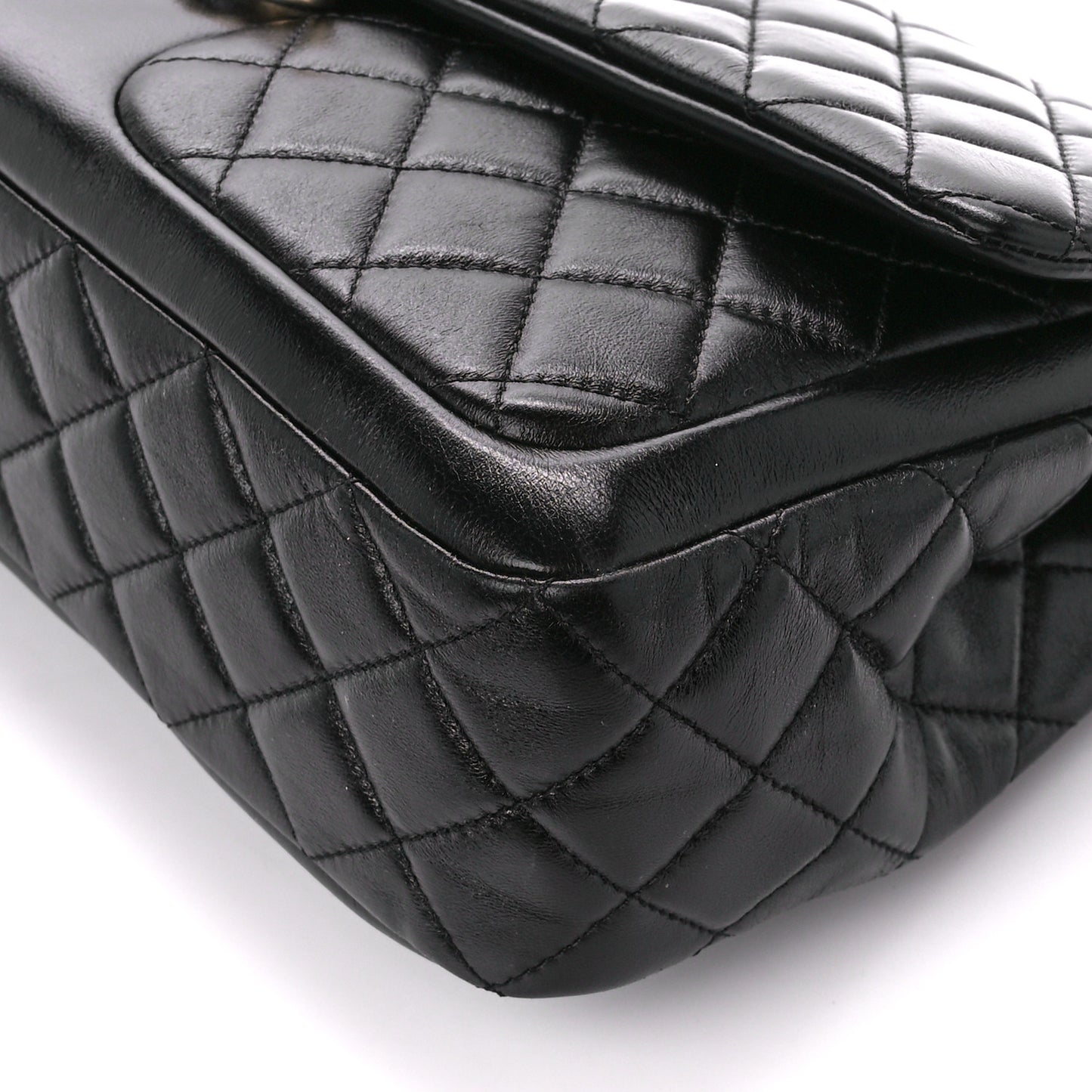 Shiny Lambskin Quilted Pocket Flap Black
