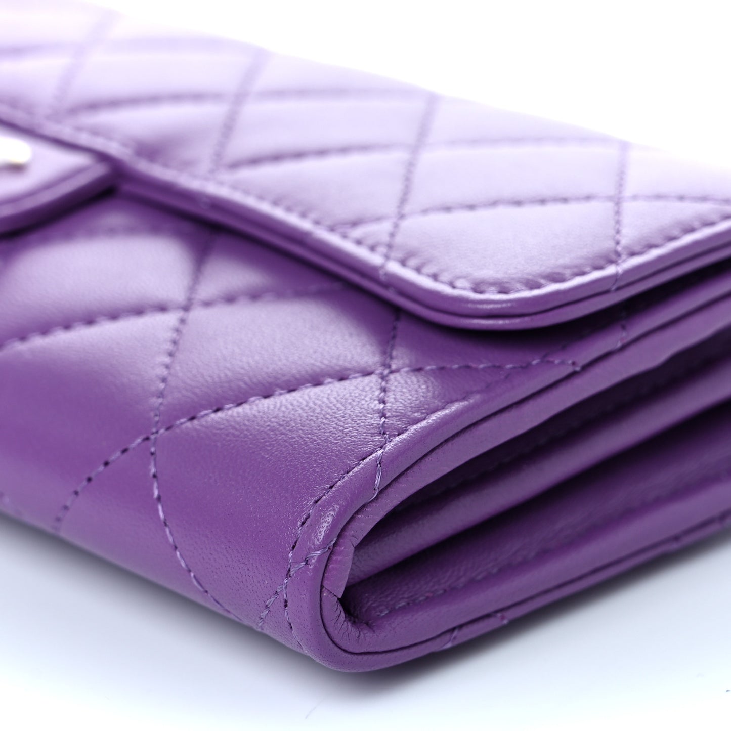 Lambskin Quilted Large Gusset Flap Wallet Purple