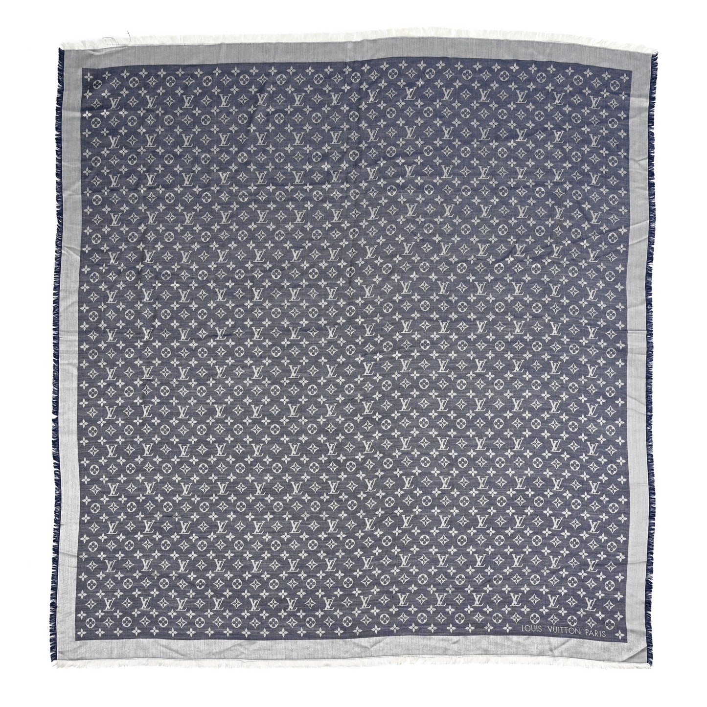 Silk Wool Monogram Denim Shawl Blue