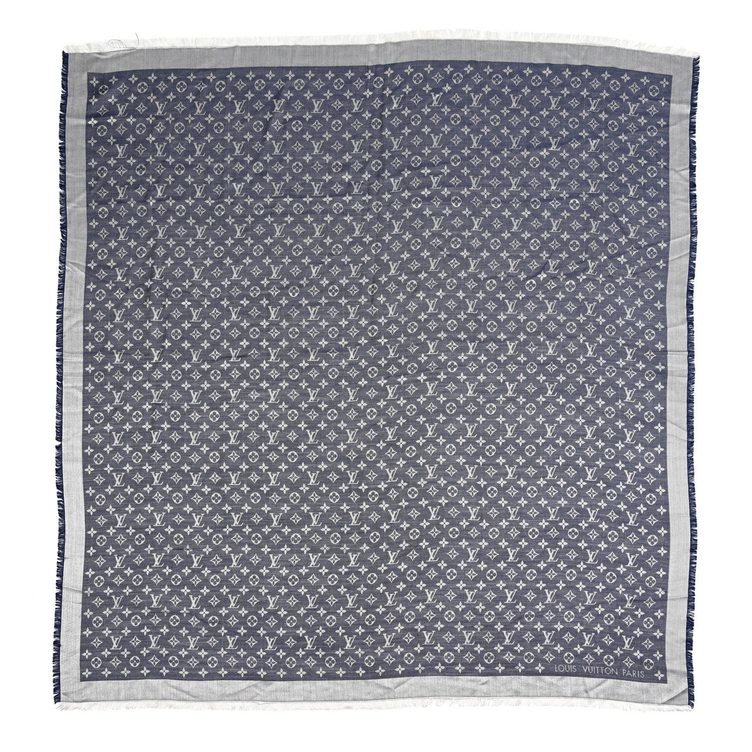 Louis Vuitton Silk Wool Monogram Denim Shawl Blue 1 of 5