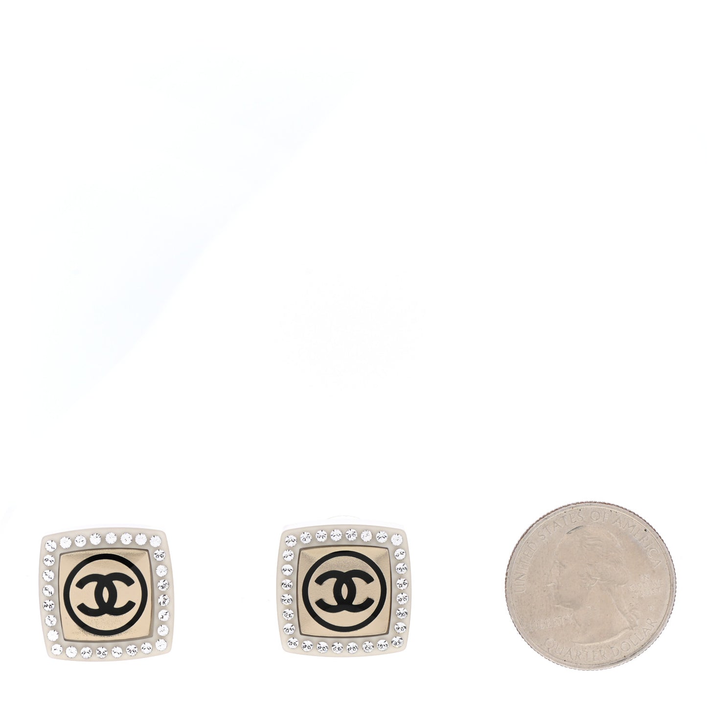 Metal Resin Crystal CC Square Earrings Gold White Black