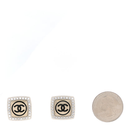 Chanel Metal Resin Crystal CC Square Earrings Gold White Black 2 of 5