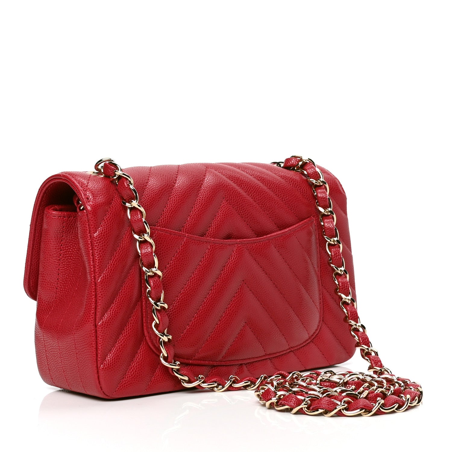 Chanel Caviar Chevron Quilted Mini Rectangular Flap Dark Pink 2 of 4