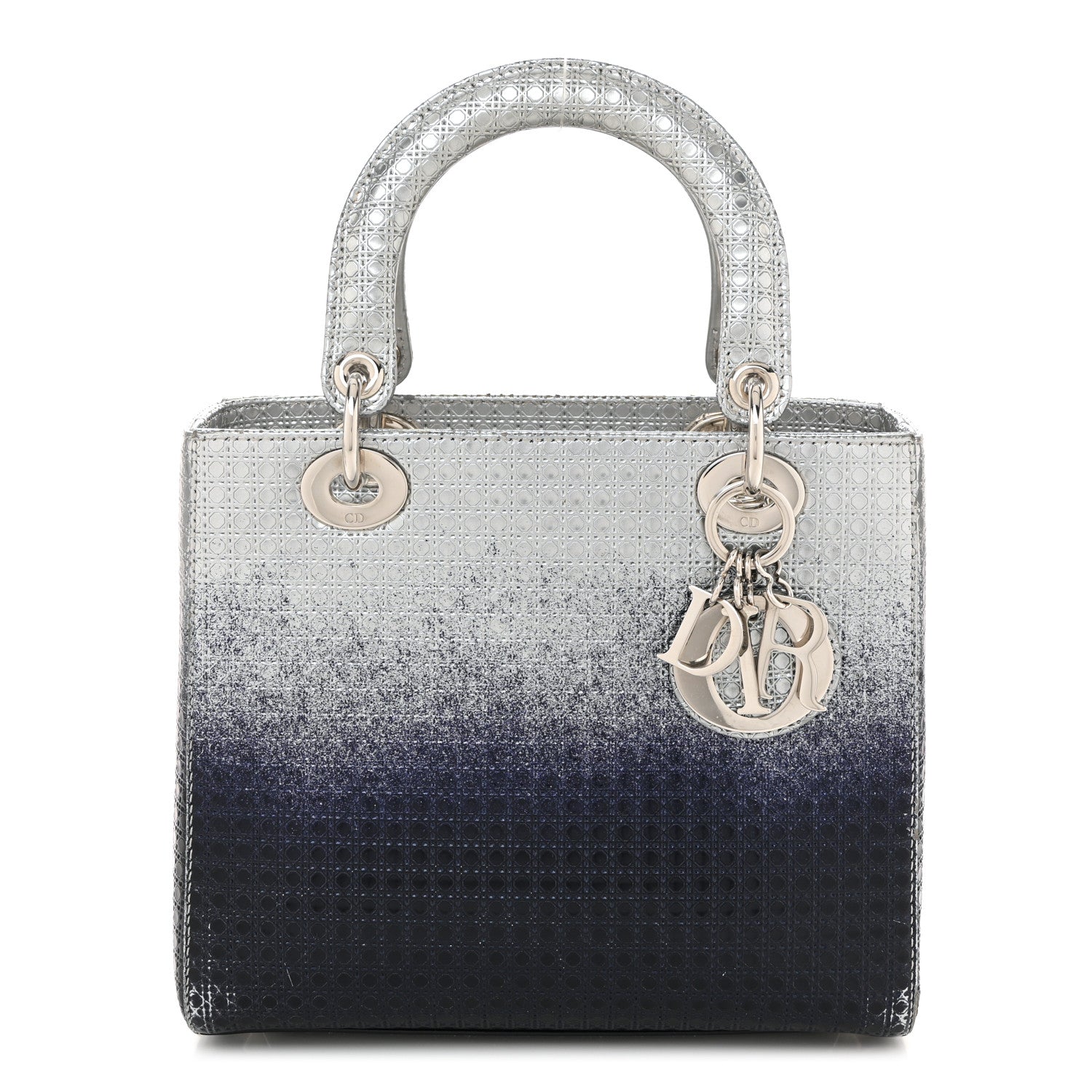 Christian Dior Metallic Patent Micro-Cannage Gradient Medium Lady Dior Silver Blue 1 of 13