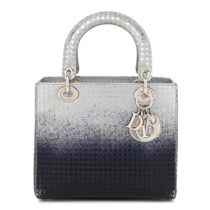 Christian Dior Metallic Patent Micro-Cannage Gradient Medium Lady Dior Silver Blue 1 of 13
