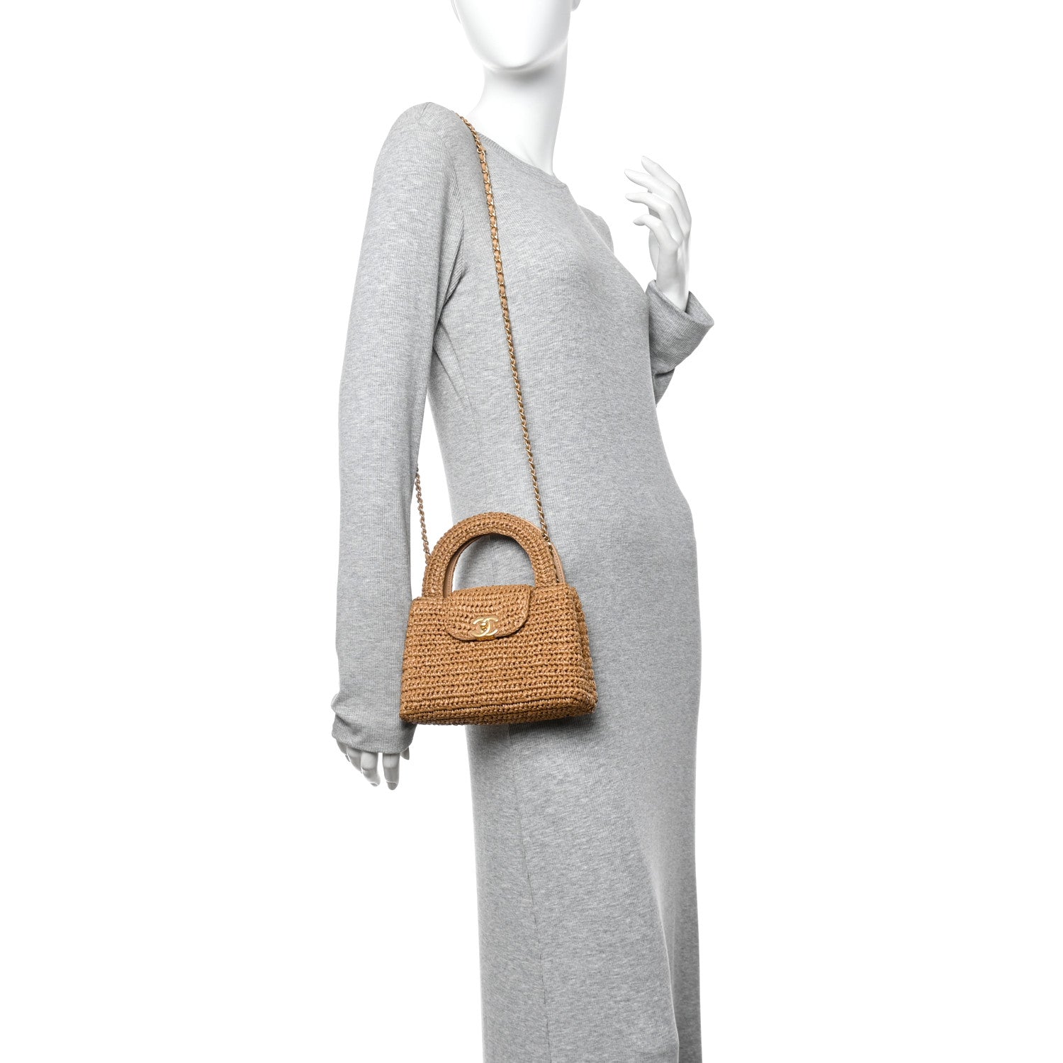 Chanel Braided Raffia Nano Kelly Flap Bag Dark Beige 2 of 11