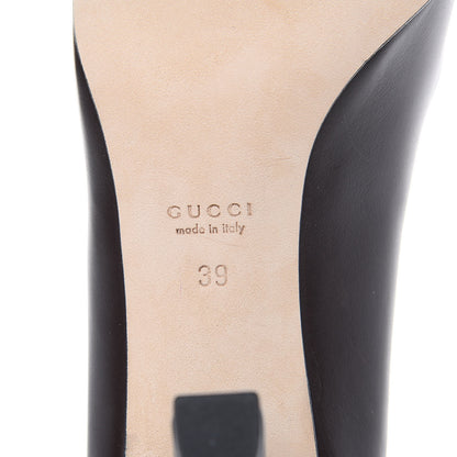Gucci Calfskin Interlocking GG Web Mid Heel Pumps 39 Dark Cocoa 6 of 8