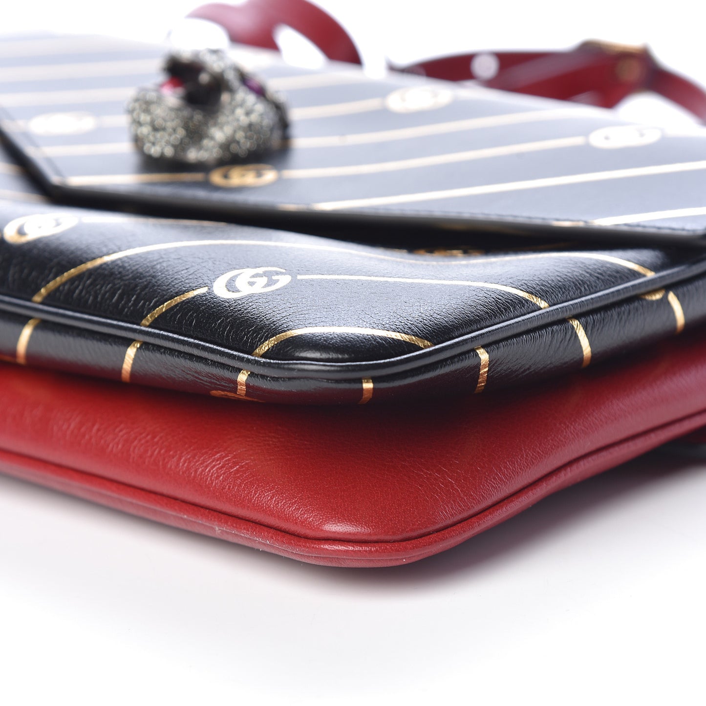 Calfskin Diagonal GG Medium Thiara Double Envelope Shoulder Bag Black Red