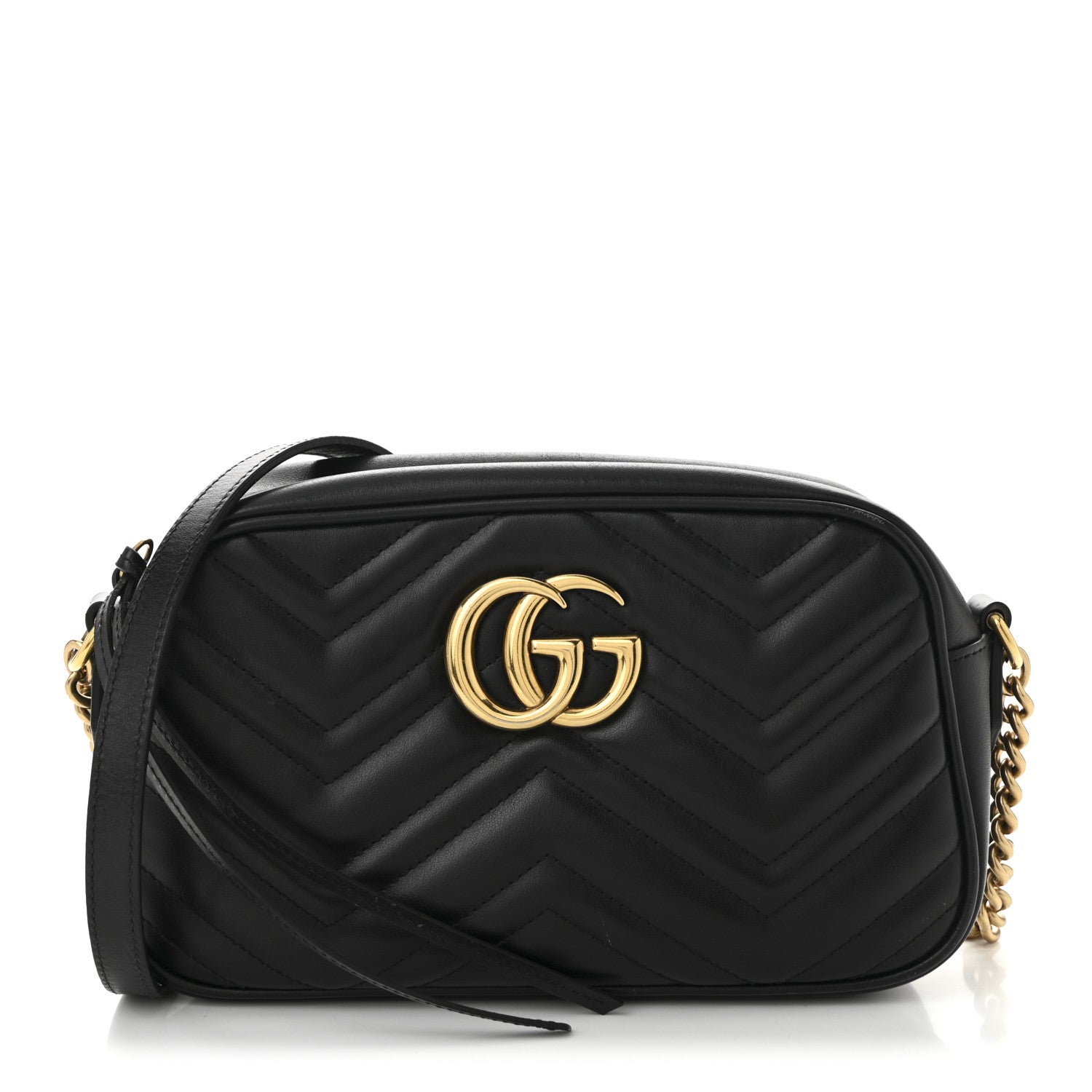 Gucci Calfskin Matelasse Small GG Marmont Chain Shoulder Bag Black 1 of 12