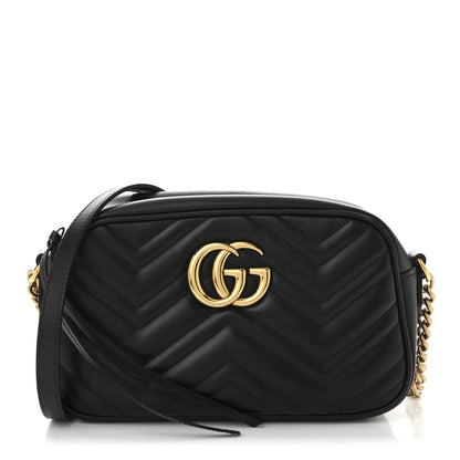 Gucci Calfskin Matelasse Small GG Marmont Chain Shoulder Bag Black 1 of 12