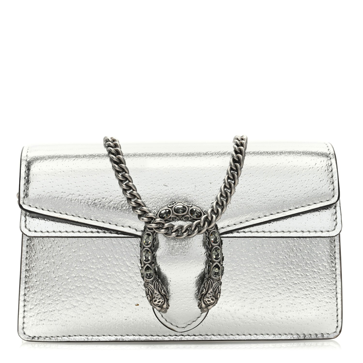 Gucci Metallic Calfskin Super Mini Dionysus Shoulder Bag Silver 1 of 9