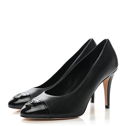 Chanel Lambskin Calfskin Patent Cap Toe CC Pumps 37 Black 3 of 10