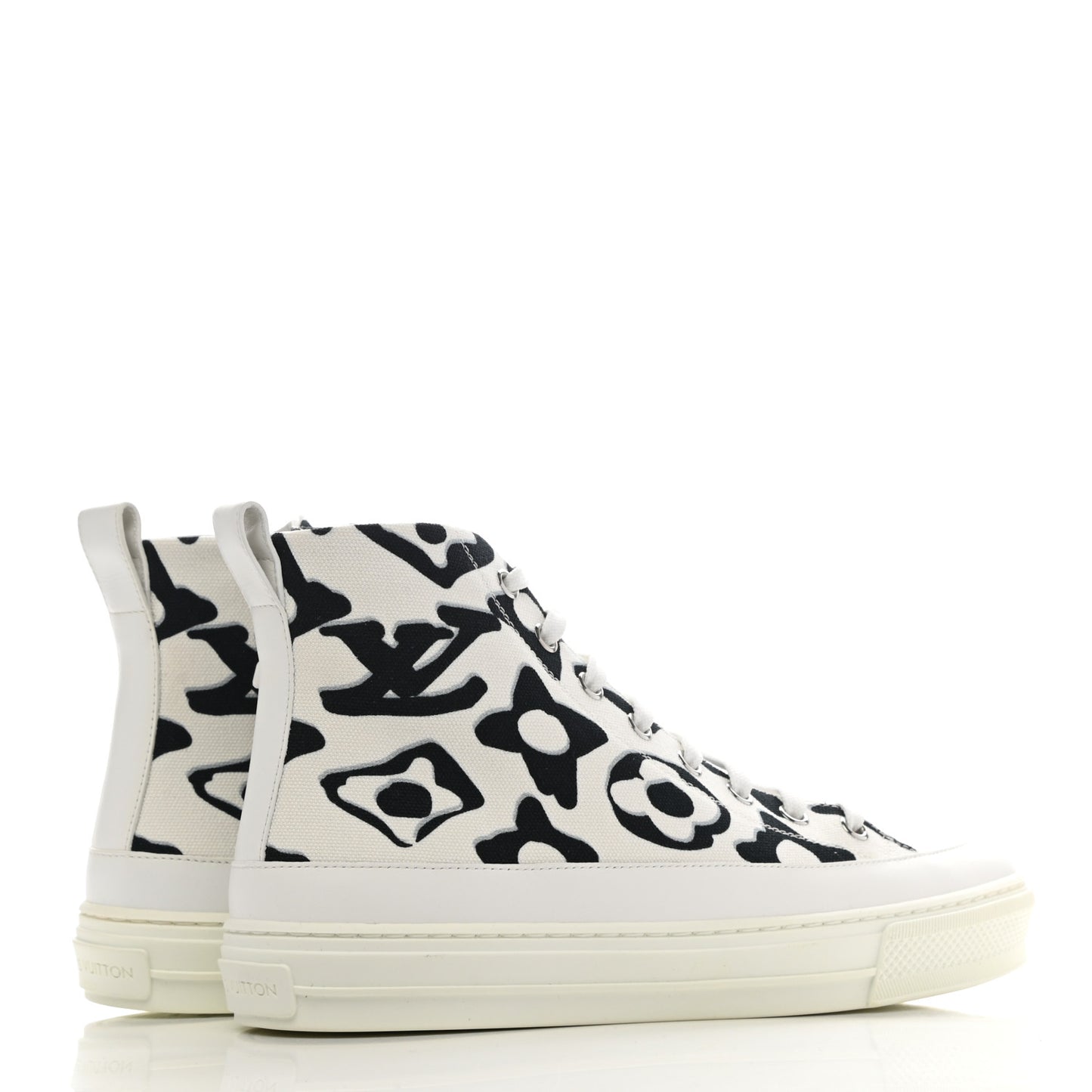 X UF Calfskin Tufted Monogram Stellar Sneaker Boots 37 White Black