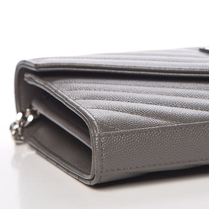 Saint Laurent Grain De Poudre Matelasse Chevron Monogram Chain Wallet Earth 7 of 9