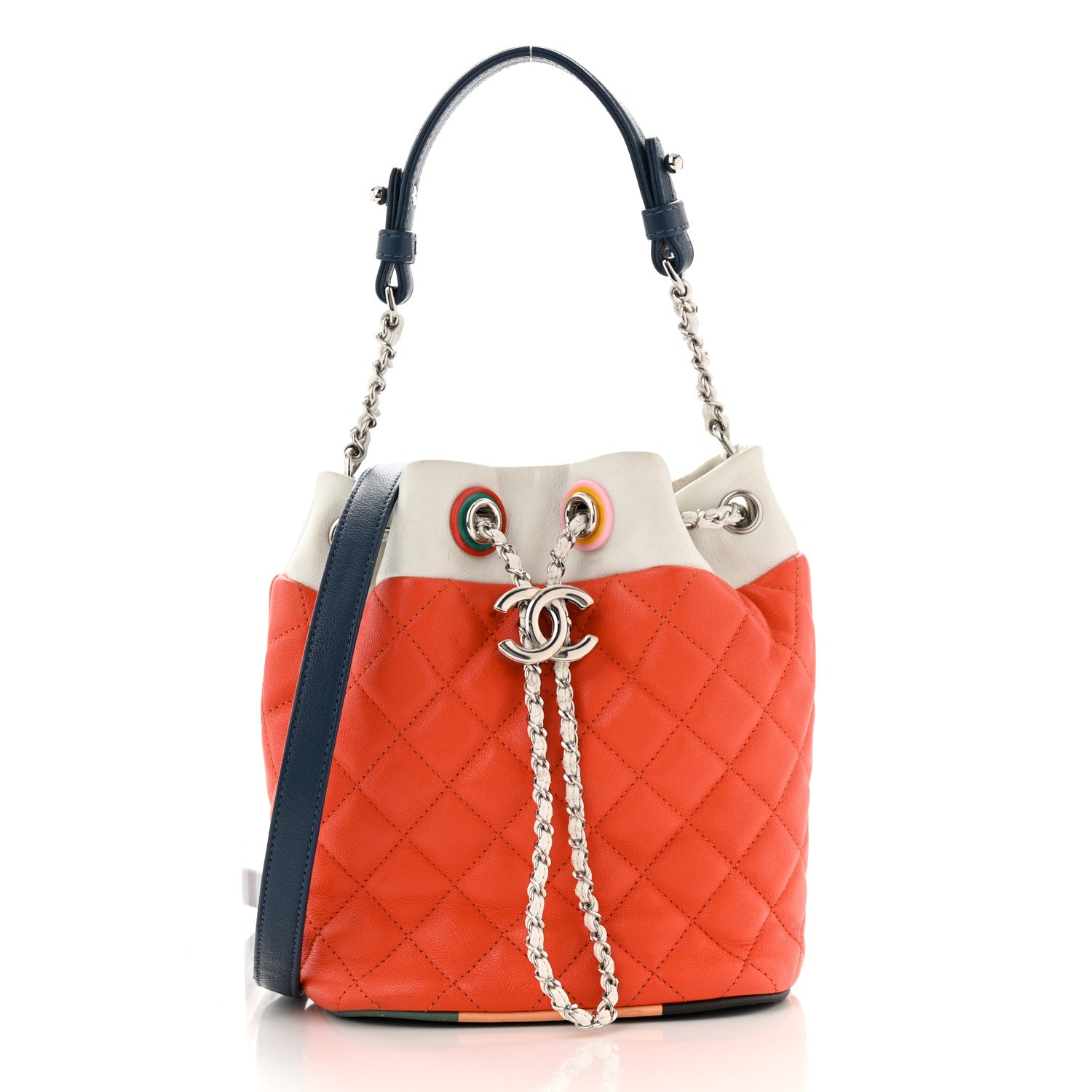Chanel Lambskin Quilted Cuba Drawstring Tote Red White Blue 1 of 10