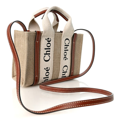 Chloe Cotton Calfskin Mini Woody Ribbon Tote White Brown White Brown 3 of 10