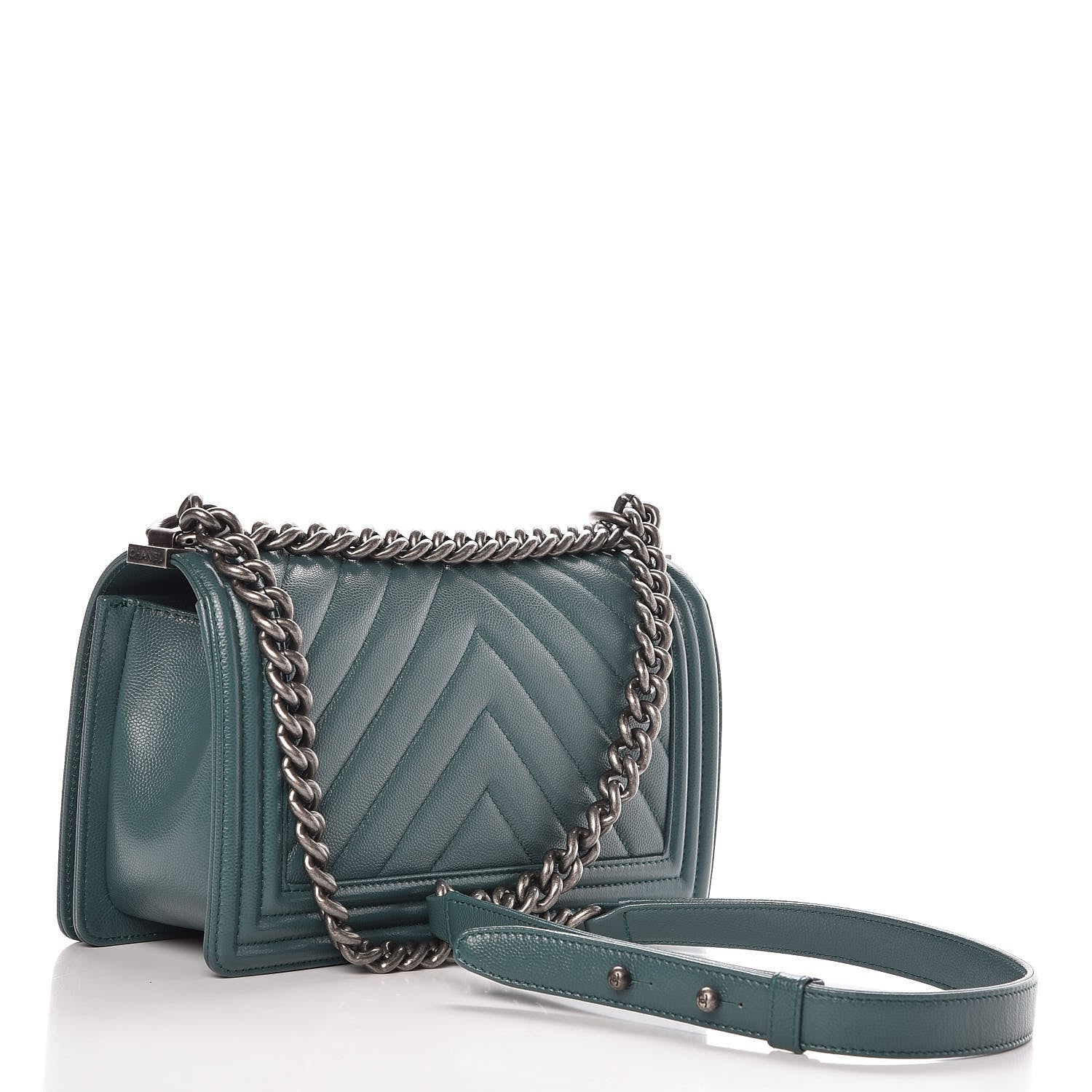 Chanel Caviar Chevron Quilted Medium Boy Flap Green 3 of 8