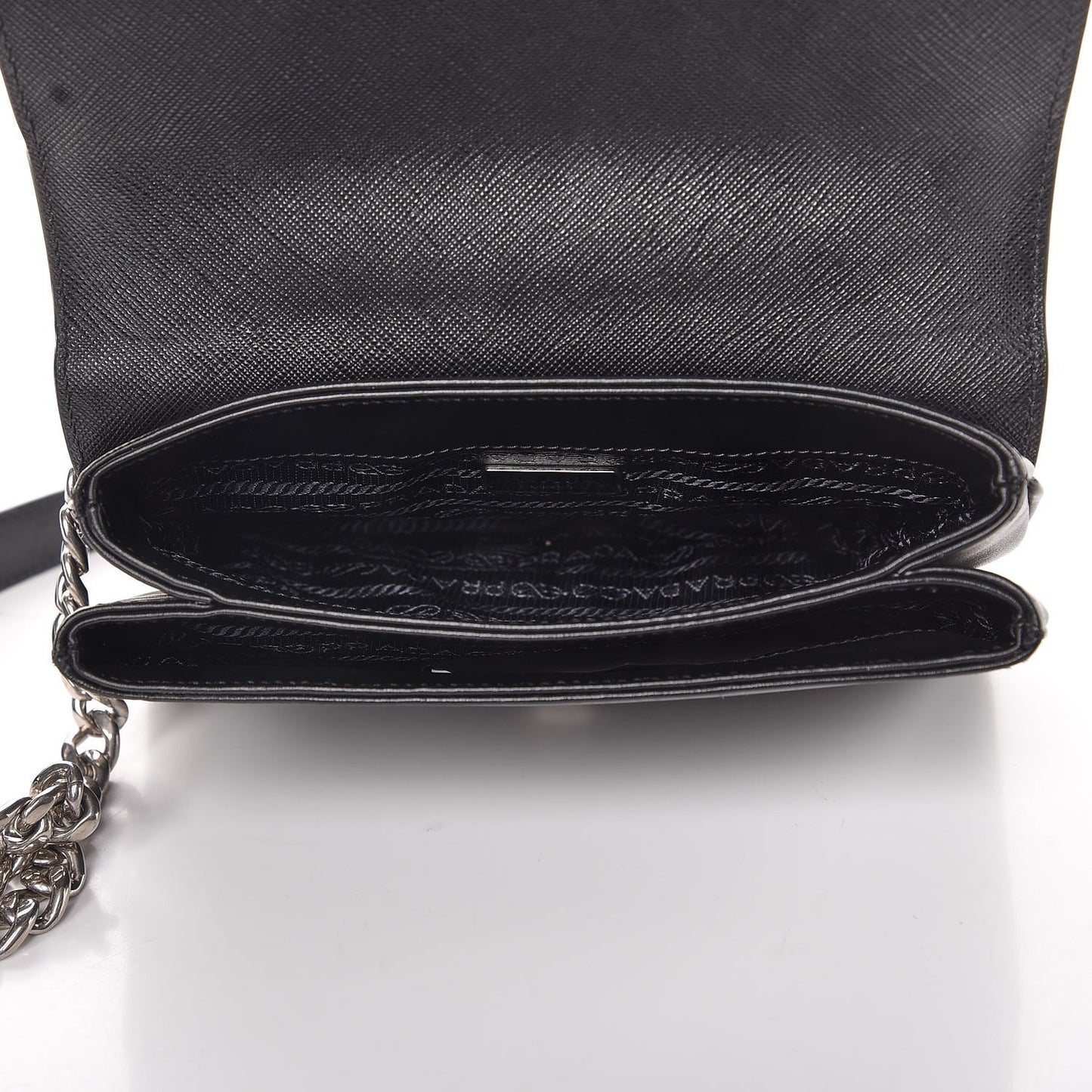Saffiano Soft Calf Chain Crossbody Bag Black