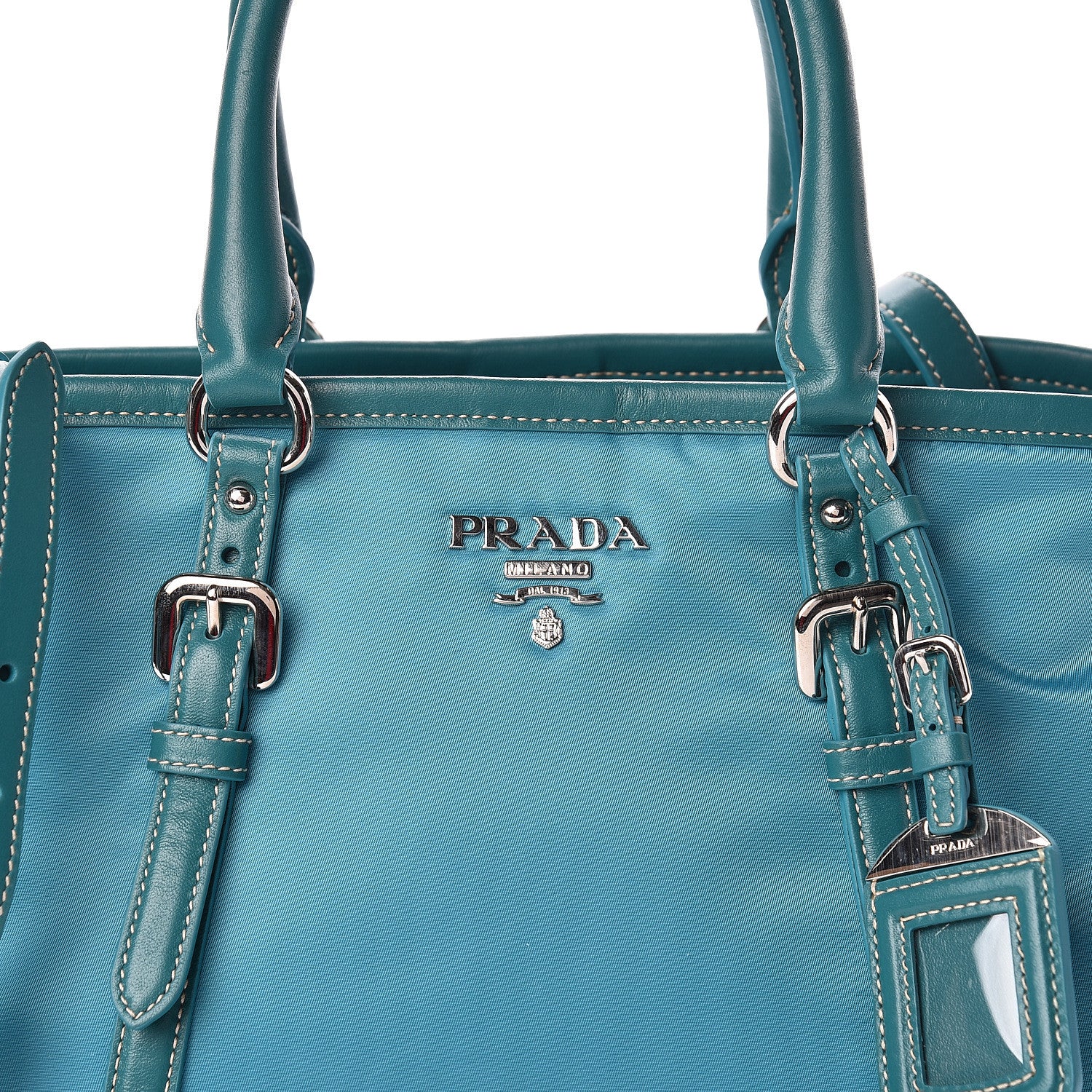 Prada Tessuto Nylon Soft Calf Tote Turchese 8 of 10