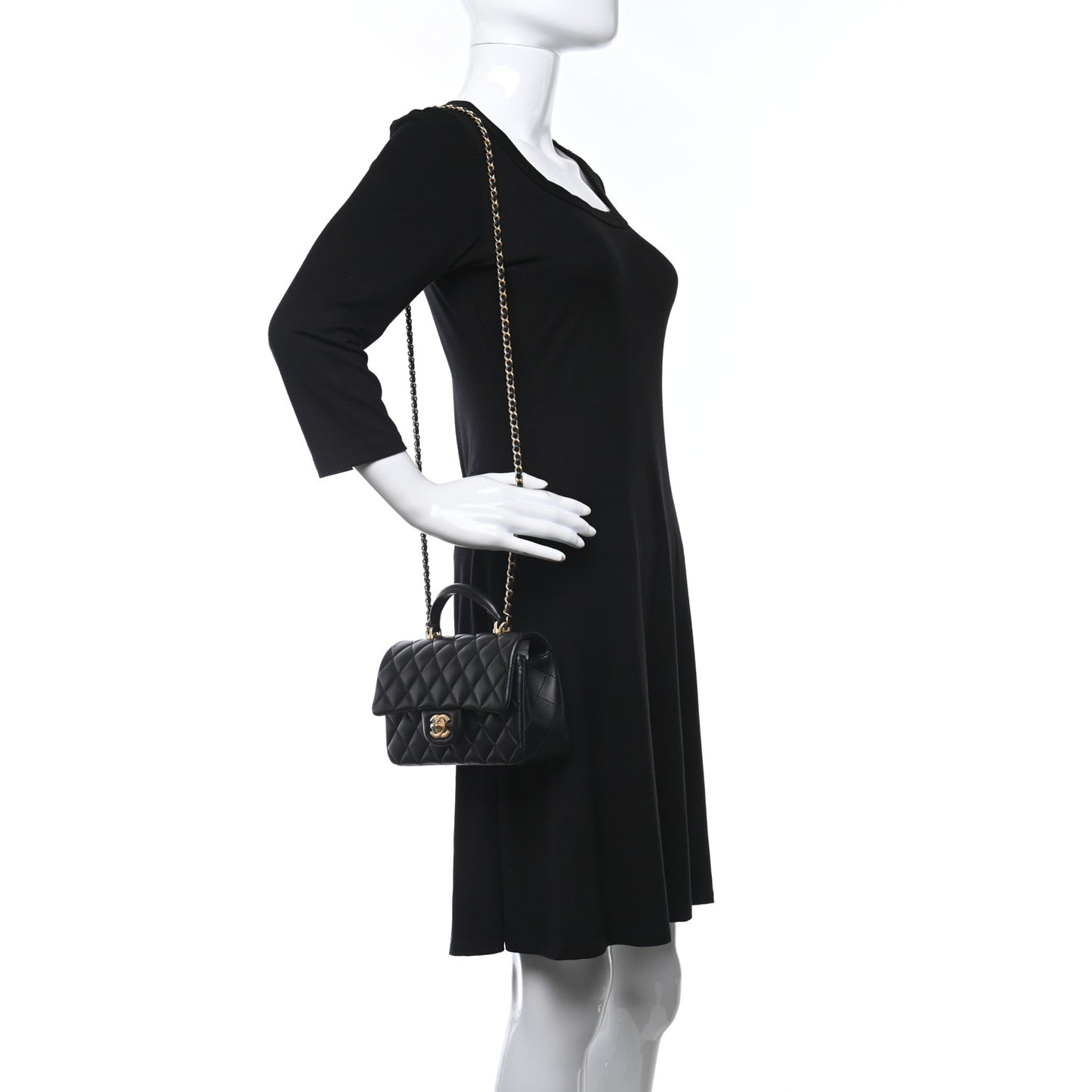 Lambskin Quilted Mini Top Handle Rectangular Flap Black