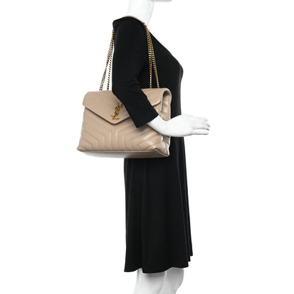 Saint Laurent Calfskin Y Quilted Monogram Medium Loulou Chain Satchel Light Natural 2 of 9