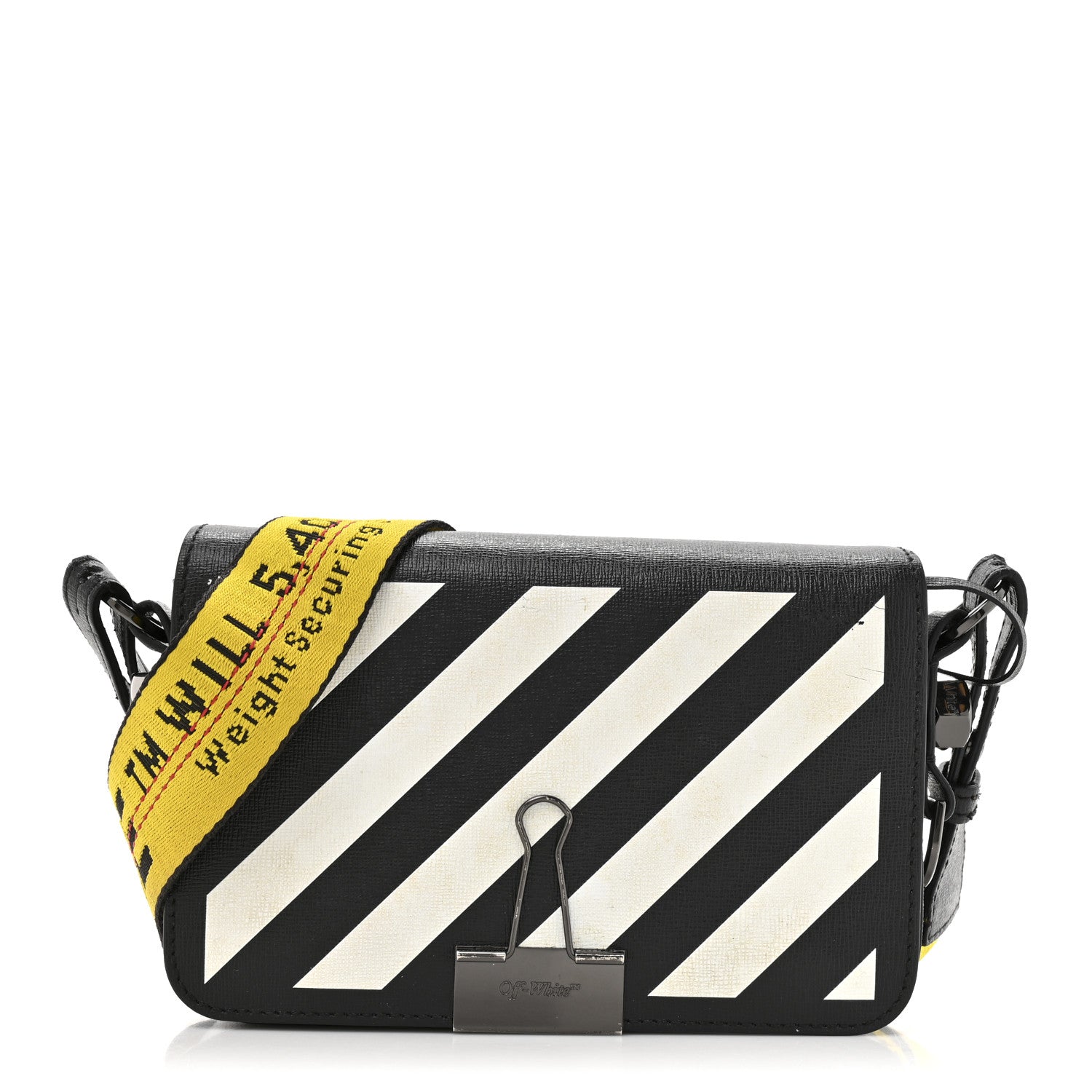 Off-White Saffiano Striped Mini Diag Binder Clip Bag Black White Yellow 1 of 13