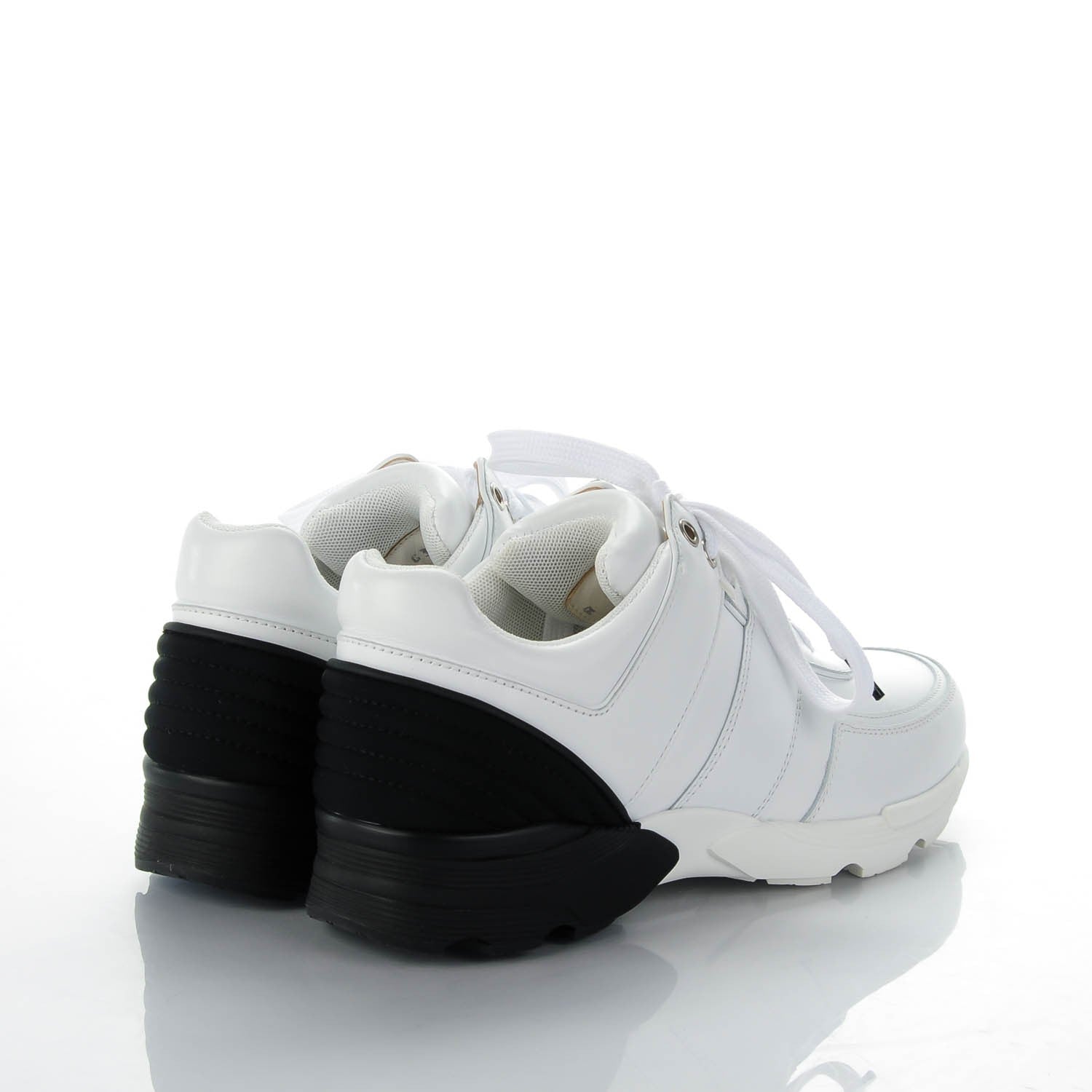 Chanel Calfskin Neoprene CC Sneakers 37.5 White Black 4 of 7