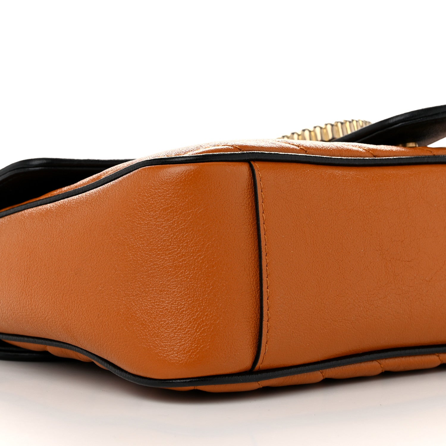 Gucci Vintage Effect Calfskin Matelasse Diagonal Small Torchon GG Marmont Shoulder Bag Cognac Black 9 of 10