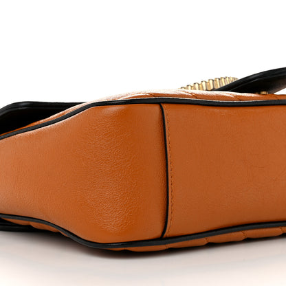 Gucci Vintage Effect Calfskin Matelasse Diagonal Small Torchon GG Marmont Shoulder Bag Cognac Black 9 of 10