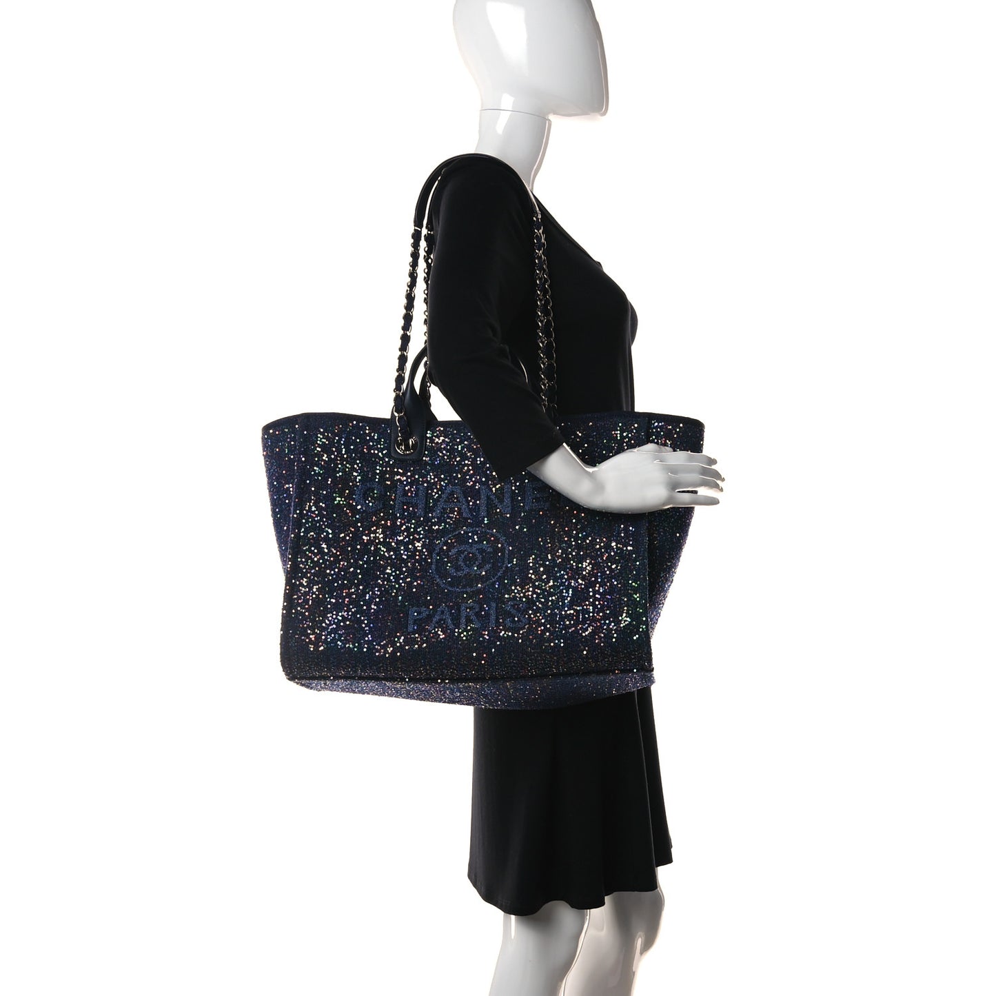 Calfskin Sequin Medium Deauville Tote Blue Multicolor