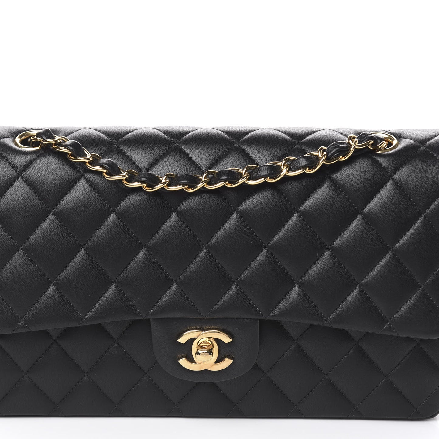 Lambskin Quilted Medium Double Flap Black
