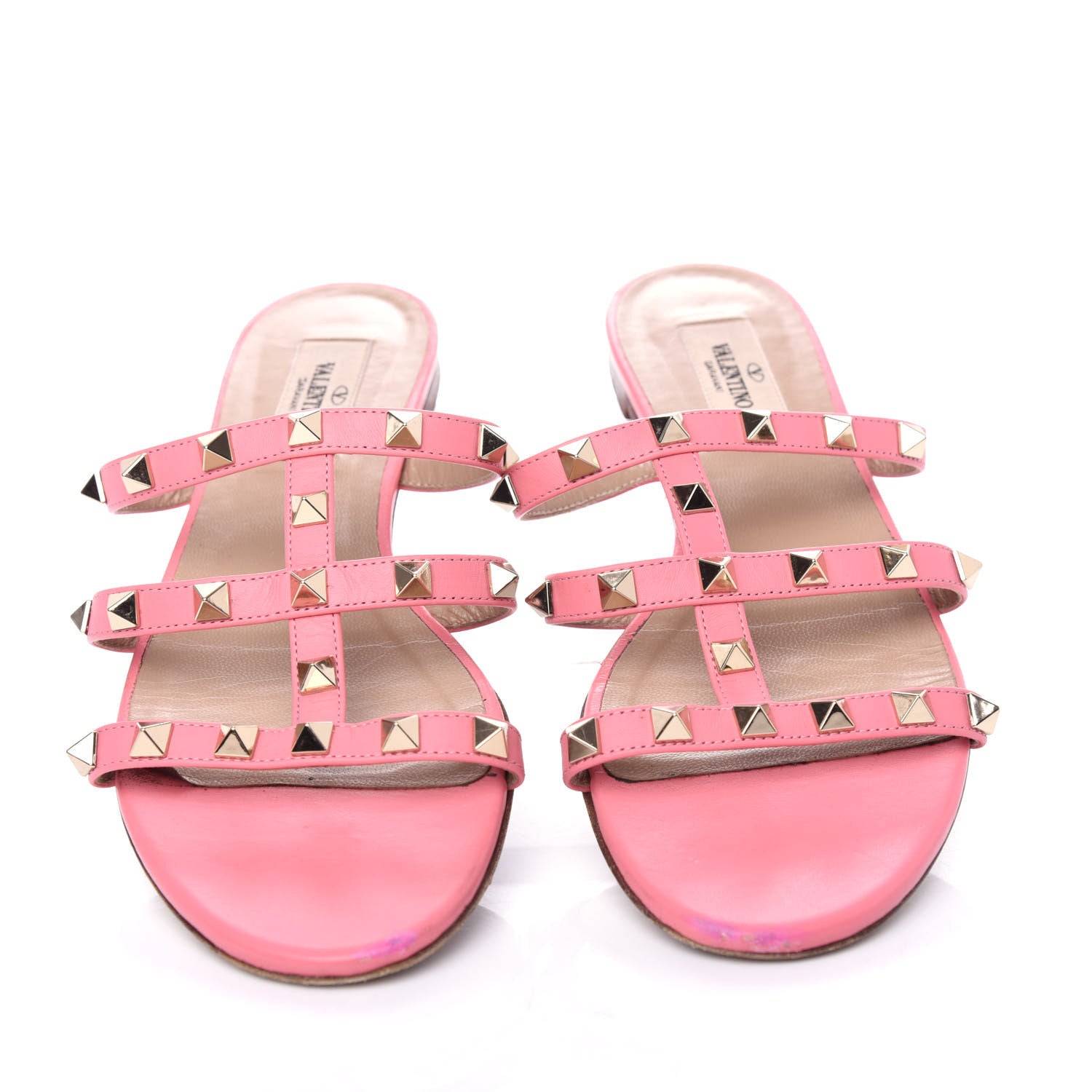 Valentino Garavani Nappa Rockstud Caged Flat Slide Sandals 37.5 Paradise Rose 5 of 10