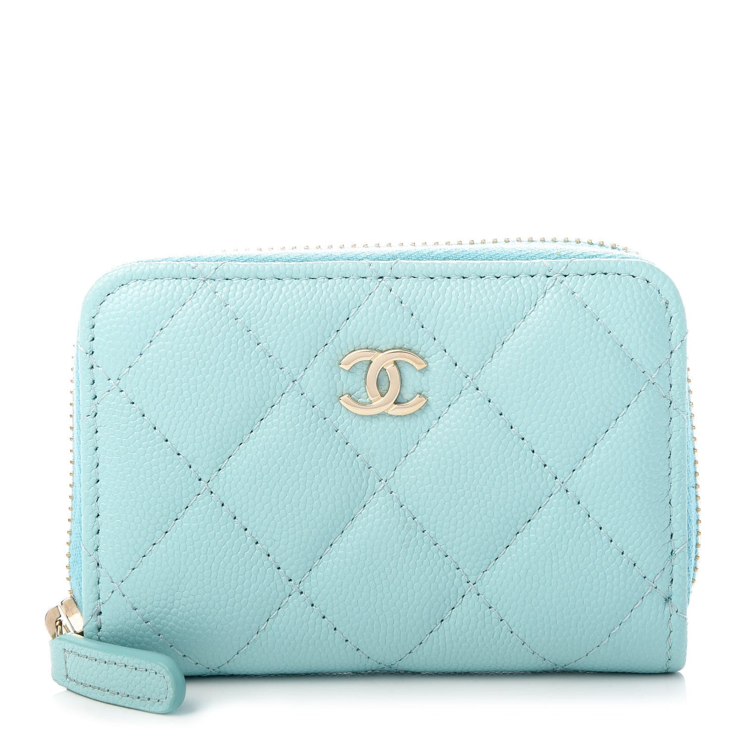 Caviar Quilted Zip Coin Purse Light Blue