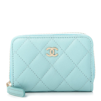 Chanel Caviar Quilted Zip Coin Purse Light Blue 1 of 9