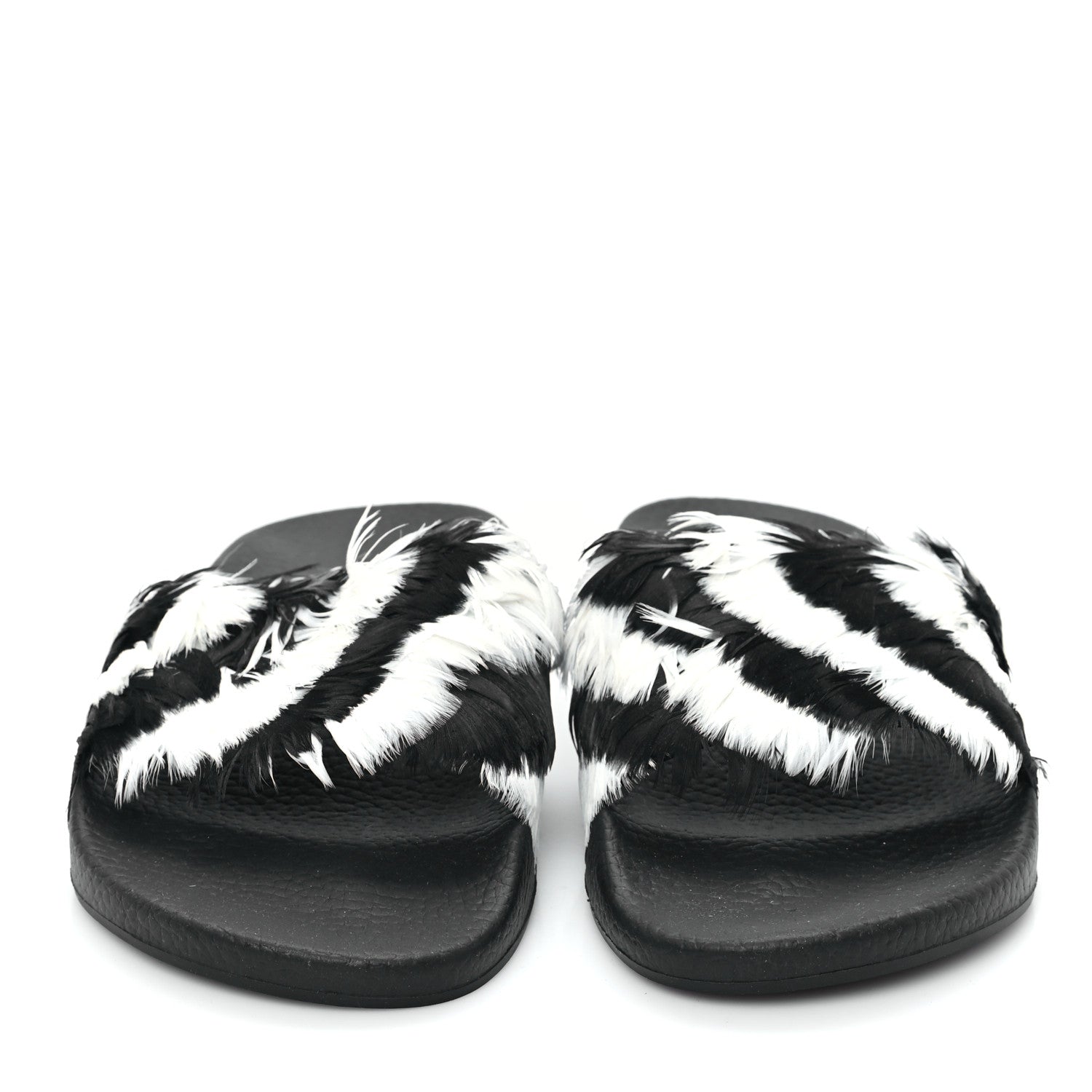 Valentino Garavani Rubber Feather Pool Slide Sandals 38 Black White 3 of 8