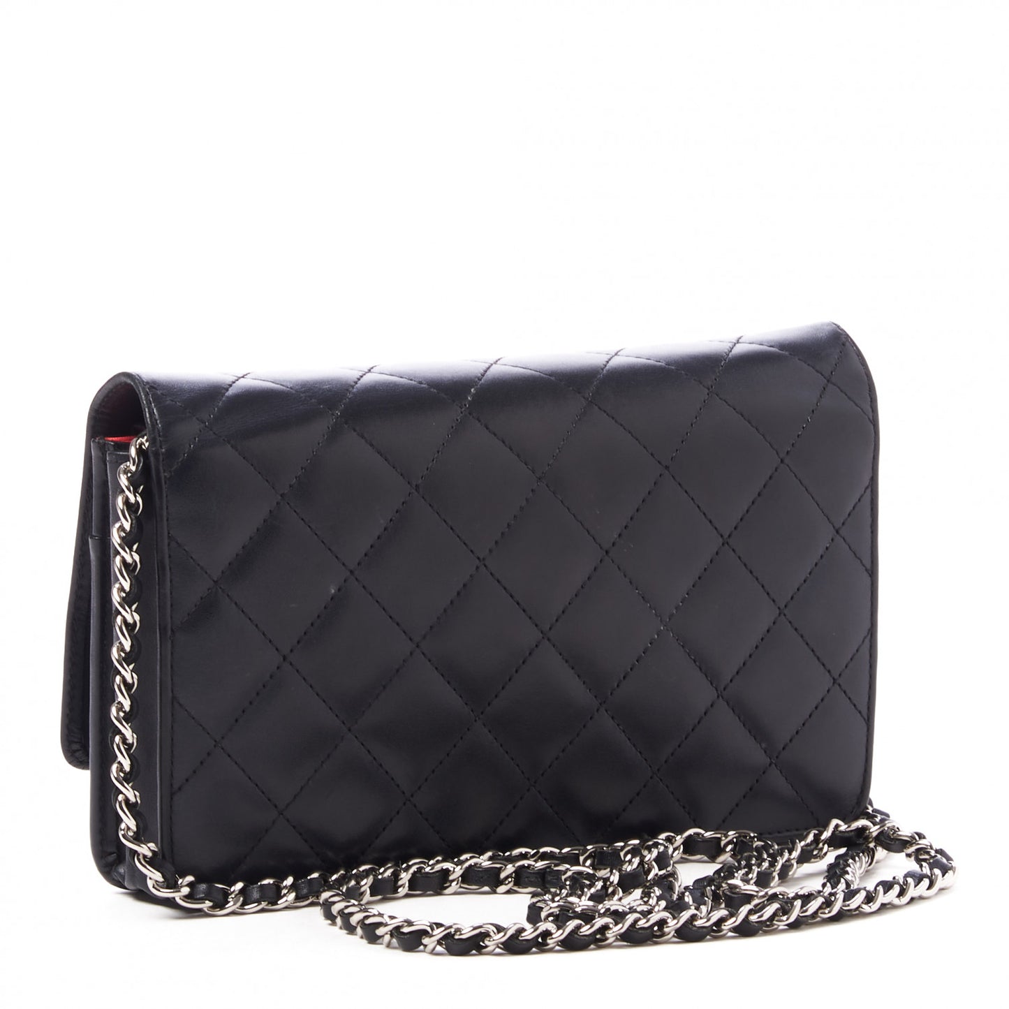 Calfskin Quilted Cambon Wallet On Chain WOC Black