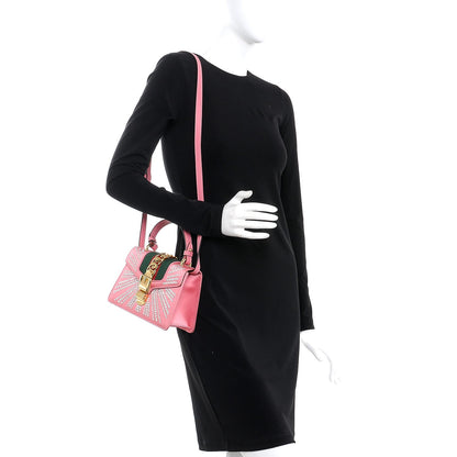 Gucci Satin Crystal Mini Sylvie Top Handle Bag Peony 2 of 14