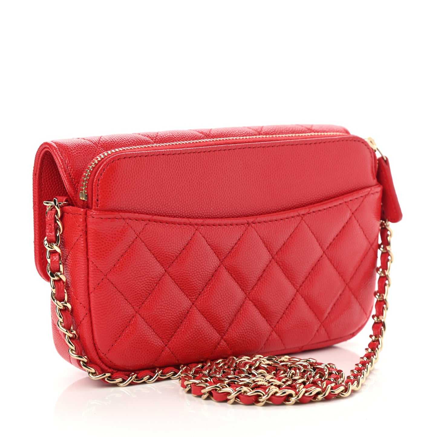 Caviar Quilted Flap Phone Holder With Chain Red