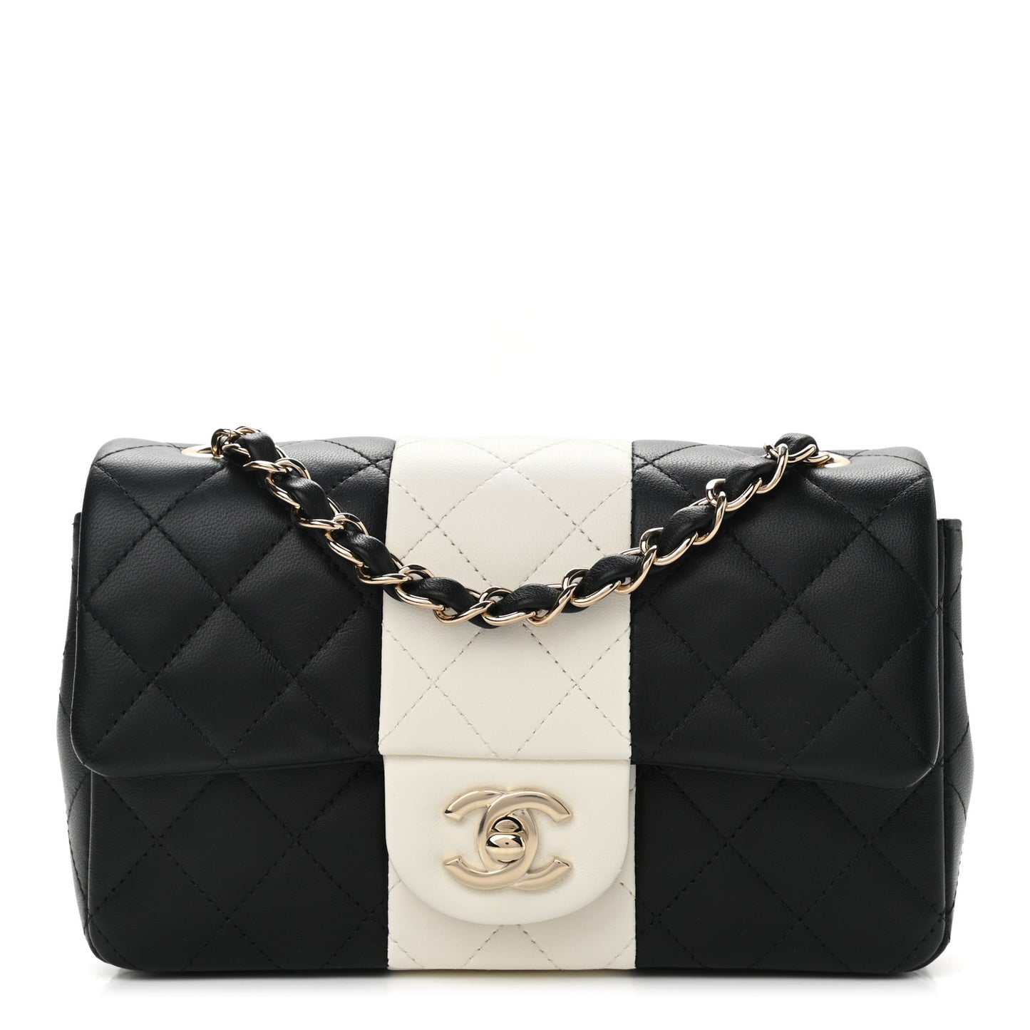 Lambskin Quilted Mini Rectangular Flap Black White
