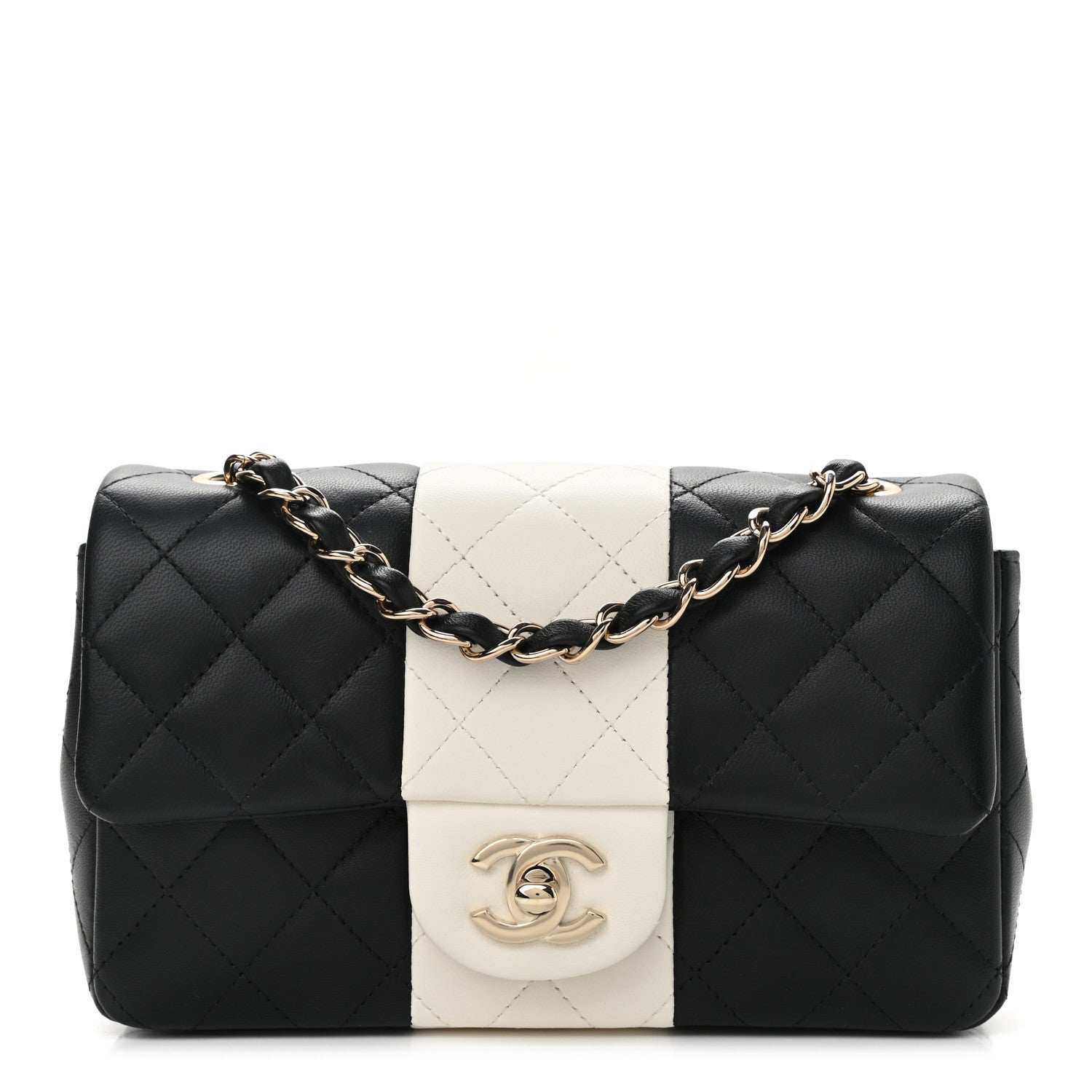 Chanel Lambskin Quilted Mini Rectangular Flap Black White 1 of 11