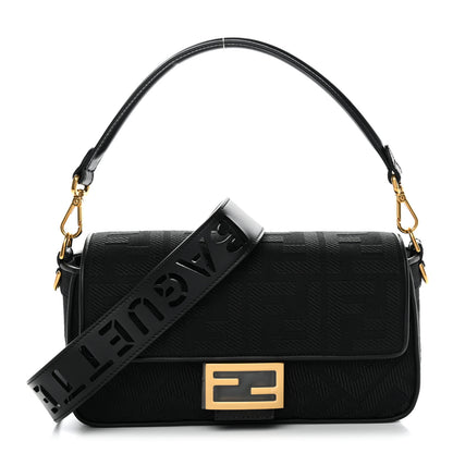 Fendi Canvas Vitello King Extra Strap FF Embroidered Baguette Black 1 of 9