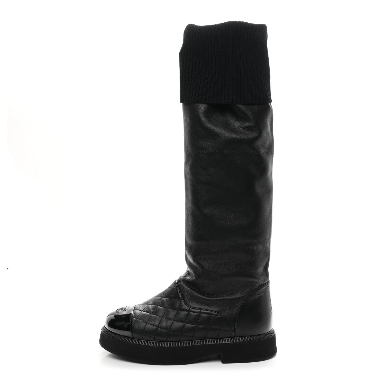 Chanel Lambskin Calfskin Quilted Knit Womens High Boots 39.5 Black 1 of 10